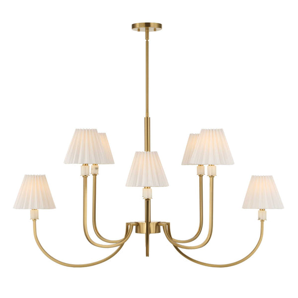Uttermost Uttermost Poppins Oval 8-Light Brass Chandelier With Alabaster Accents, Pleated Shades & Adjustable Drop 21406