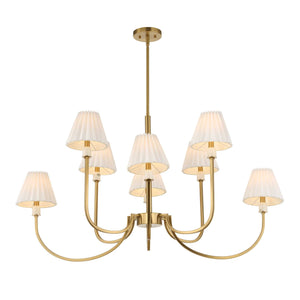 Uttermost Uttermost Poppins Oval 8-Light Brass Chandelier With Alabaster Accents, Pleated Shades & Adjustable Drop 21406