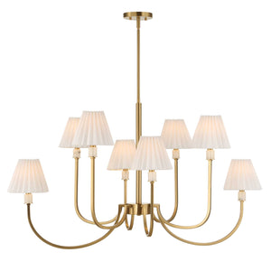 Uttermost Uttermost Poppins Oval 8-Light Brass Chandelier With Alabaster Accents, Pleated Shades & Adjustable Drop 21406