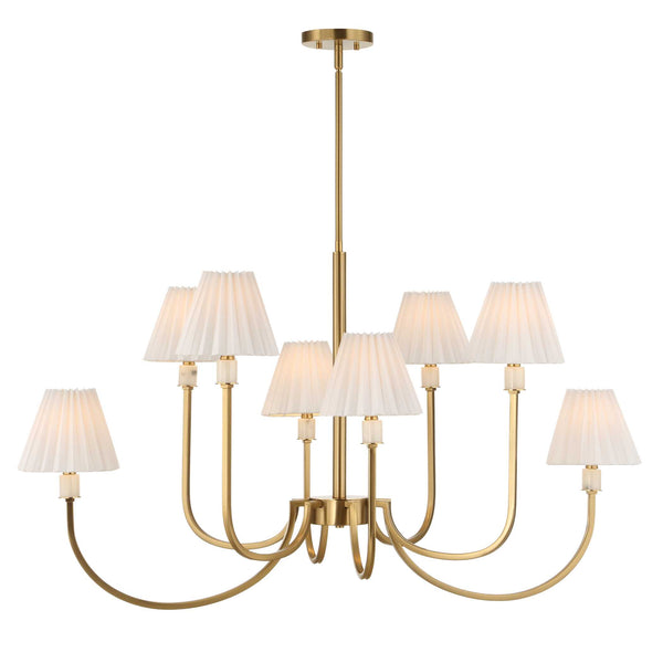 Uttermost Uttermost Poppins Oval 8-Light Brass Chandelier With Alabaster Accents, Pleated Shades & Adjustable Drop 21406