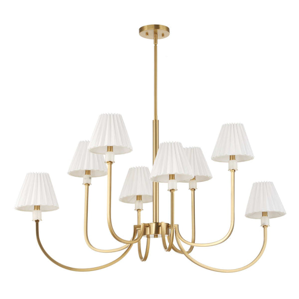 Uttermost Uttermost Poppins Oval 8-Light Brass Chandelier With Alabaster Accents, Pleated Shades & Adjustable Drop 21406