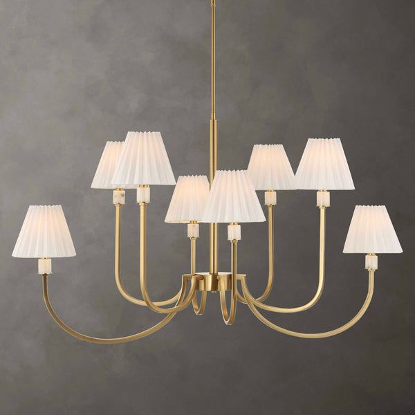 Uttermost Uttermost Poppins Oval 8-Light Brass Chandelier With Alabaster Accents, Pleated Shades & Adjustable Drop 21406