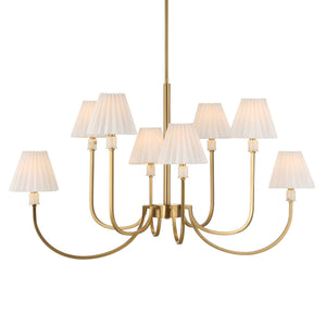 Uttermost Uttermost Poppins Oval 8-Light Brass Chandelier With Alabaster Accents, Pleated Shades & Adjustable Drop 21406