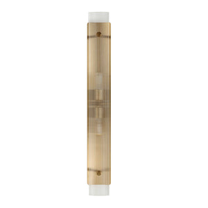 Uttermost Uttermost Elmhurst Two-Light Vanity Sconce In Warm Brass With Clear Ribbed Glass Shades, Damp-Rated 22602
