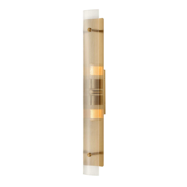 Uttermost Uttermost Elmhurst Two-Light Vanity Sconce In Warm Brass With Clear Ribbed Glass Shades, Damp-Rated 22602