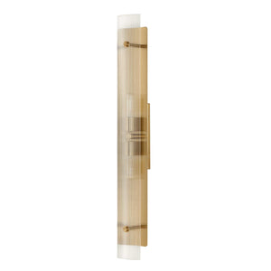 Uttermost Uttermost Elmhurst Two-Light Vanity Sconce In Warm Brass With Clear Ribbed Glass Shades, Damp-Rated 22602