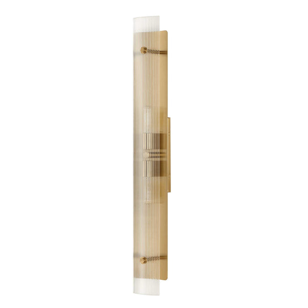 Uttermost Uttermost Elmhurst Two-Light Vanity Sconce In Warm Brass With Clear Ribbed Glass Shades, Damp-Rated 22602