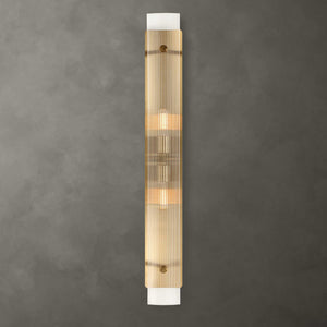 Uttermost Uttermost Elmhurst Two-Light Vanity Sconce In Warm Brass With Clear Ribbed Glass Shades, Damp-Rated 22602