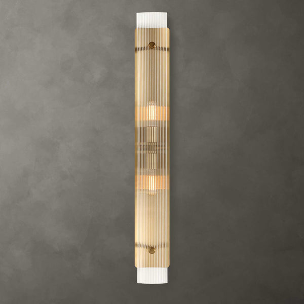 Uttermost Uttermost Elmhurst Two-Light Vanity Sconce In Warm Brass With Clear Ribbed Glass Shades, Damp-Rated 22602