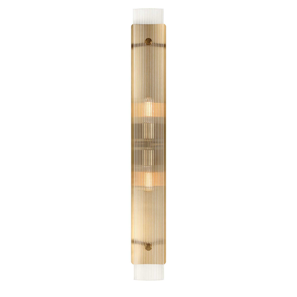 Uttermost Uttermost Elmhurst Two-Light Vanity Sconce In Warm Brass With Clear Ribbed Glass Shades, Damp-Rated 22602