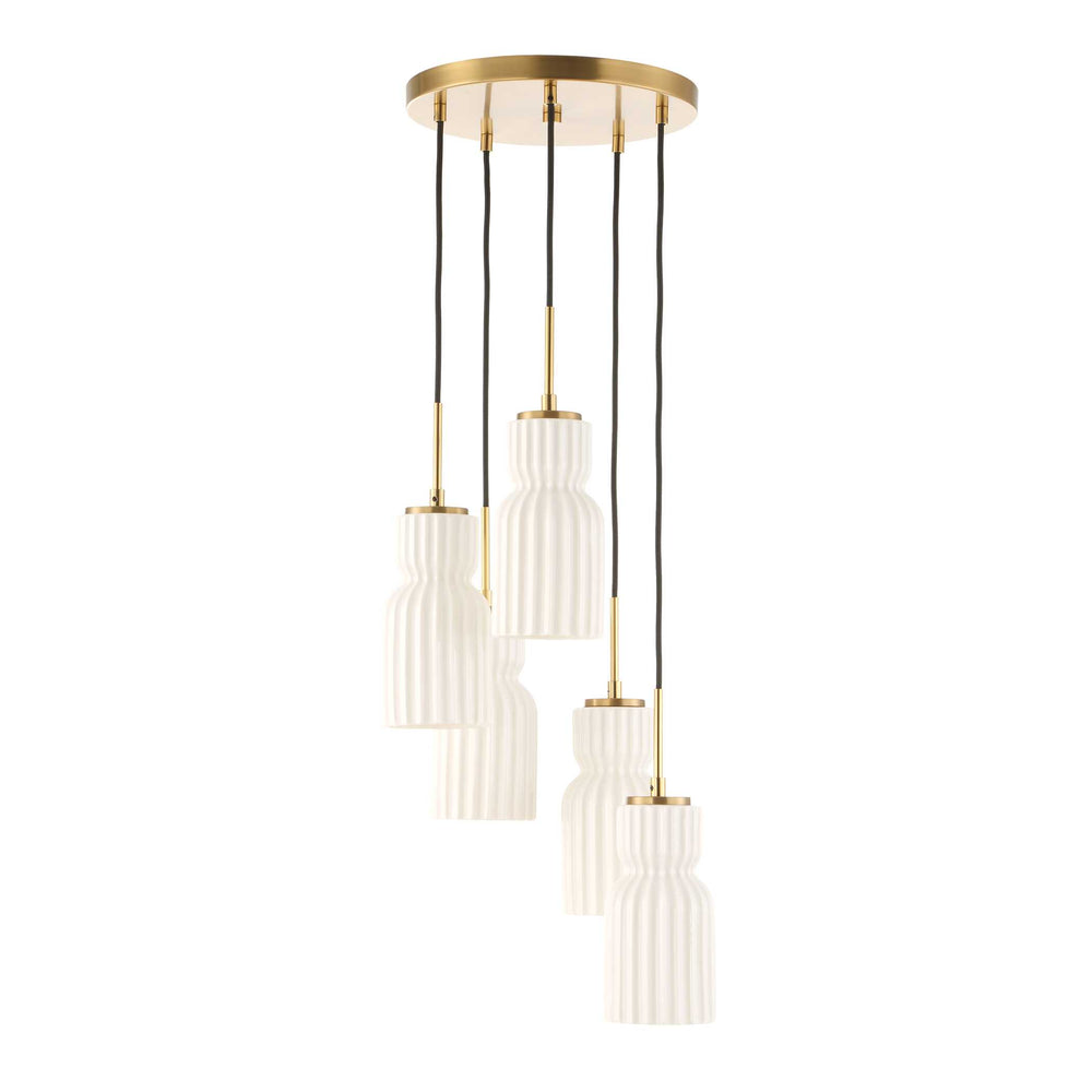 Uttermost Uttermost Vanier Sculptural 5-Light Cluster Pendant With Textured White Ceramic & Warm Brass Accents 21645