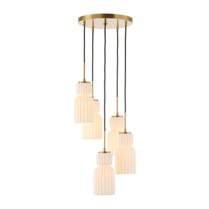 Uttermost Uttermost Vanier Sculptural 5-Light Cluster Pendant With Textured White Ceramic & Warm Brass Accents 21645