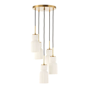 Uttermost Uttermost Vanier Sculptural 5-Light Cluster Pendant With Textured White Ceramic & Warm Brass Accents 21645