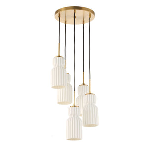Uttermost Uttermost Vanier Sculptural 5-Light Cluster Pendant With Textured White Ceramic & Warm Brass Accents 21645