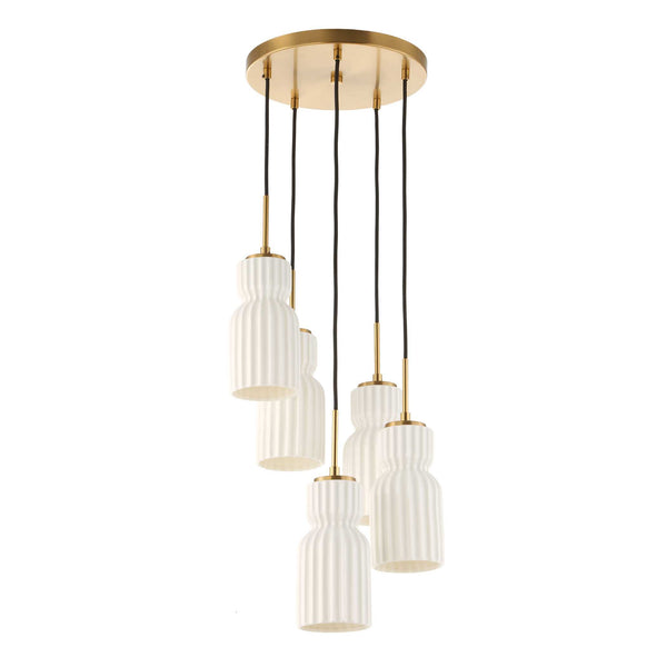 Uttermost Uttermost Vanier Sculptural 5-Light Cluster Pendant With Textured White Ceramic & Warm Brass Accents 21645