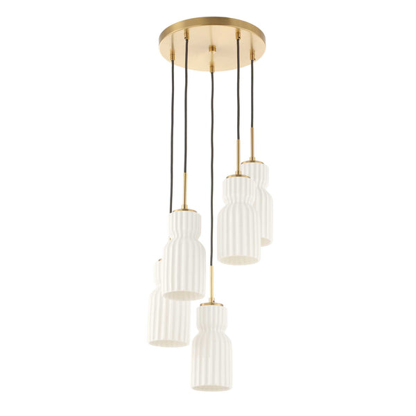 Uttermost Uttermost Vanier Sculptural 5-Light Cluster Pendant With Textured White Ceramic & Warm Brass Accents 21645