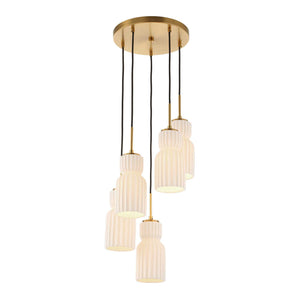 Uttermost Uttermost Vanier Sculptural 5-Light Cluster Pendant With Textured White Ceramic & Warm Brass Accents 21645