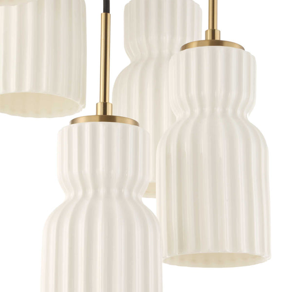 Uttermost Uttermost Vanier Sculptural 5-Light Cluster Pendant With Textured White Ceramic & Warm Brass Accents 21645