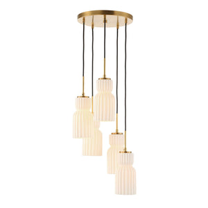 Uttermost Uttermost Vanier Sculptural 5-Light Cluster Pendant With Textured White Ceramic & Warm Brass Accents 21645