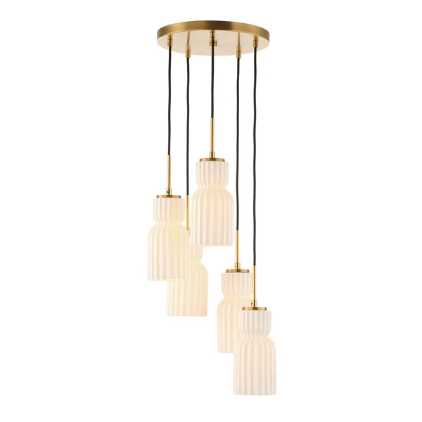 Uttermost Uttermost Vanier Sculptural 5-Light Cluster Pendant With Textured White Ceramic & Warm Brass Accents 21645
