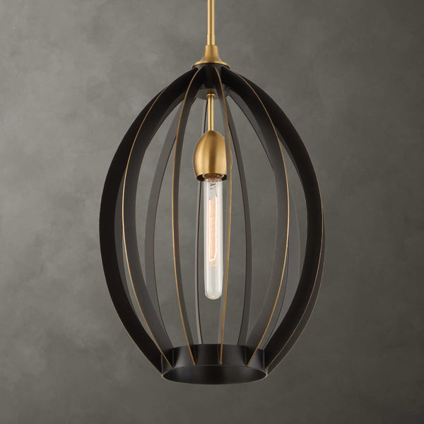 Uttermost Uttermost Darby Dark Bronze Oval Pendant With Warm Brass Accents, Adjustable Height, Sculptural Light 21647