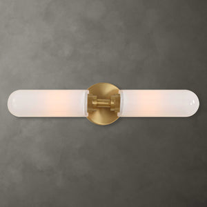 Uttermost Uttermost Wellsville 2-Light Brass Sconce With Opal Glass Shades, Damp-Rated Vanity Or Hallway Lighting Fixture 22607