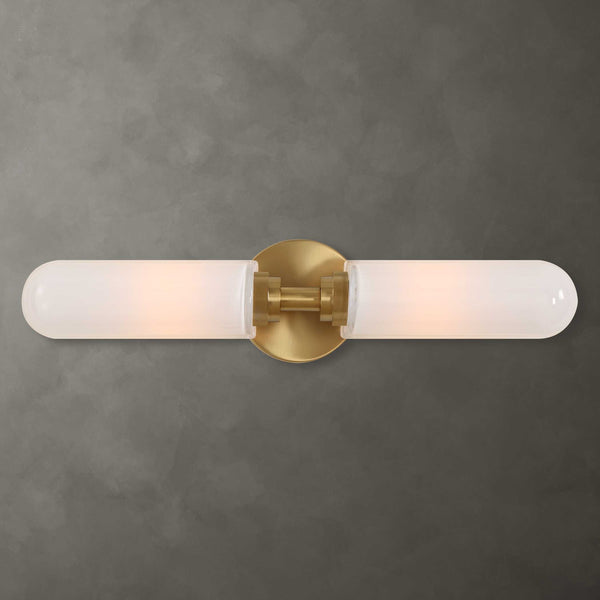 Uttermost Uttermost Wellsville 2-Light Brass Sconce With Opal Glass Shades, Damp-Rated Vanity Or Hallway Lighting Fixture 22607