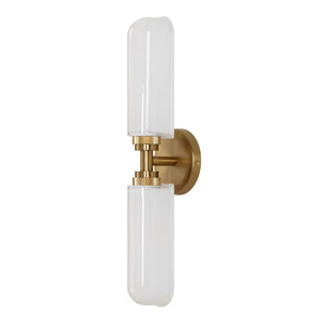 Uttermost Uttermost Wellsville 2-Light Brass Sconce With Opal Glass Shades, Damp-Rated Vanity Or Hallway Lighting Fixture 22607