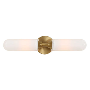 Uttermost Uttermost Wellsville 2-Light Brass Sconce With Opal Glass Shades, Damp-Rated Vanity Or Hallway Lighting Fixture 22607