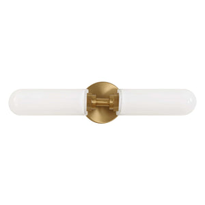 Uttermost Uttermost Wellsville 2-Light Brass Sconce With Opal Glass Shades, Damp-Rated Vanity Or Hallway Lighting Fixture 22607