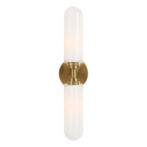 Uttermost Uttermost Wellsville 2-Light Brass Sconce With Opal Glass Shades, Damp-Rated Vanity Or Hallway Lighting Fixture 22607