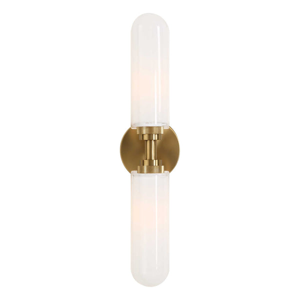 Uttermost Uttermost Wellsville 2-Light Brass Sconce With Opal Glass Shades, Damp-Rated Vanity Or Hallway Lighting Fixture 22607