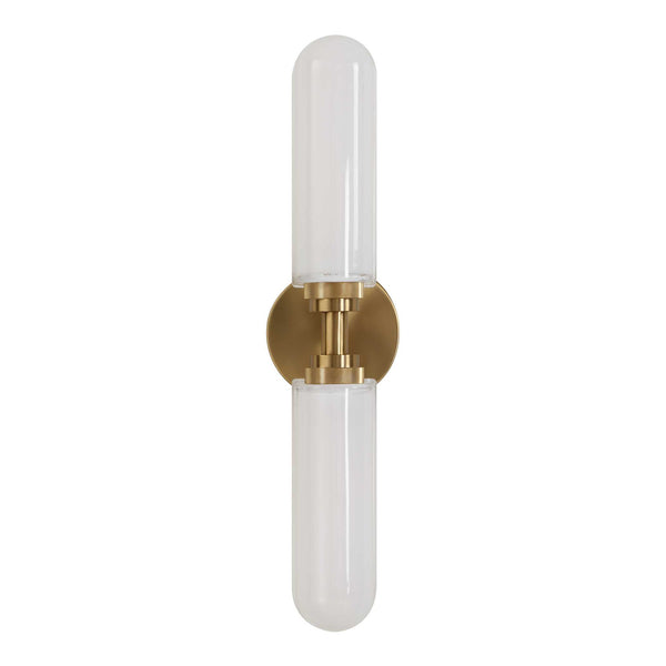 Uttermost Uttermost Wellsville 2-Light Brass Sconce With Opal Glass Shades, Damp-Rated Vanity Or Hallway Lighting Fixture 22607