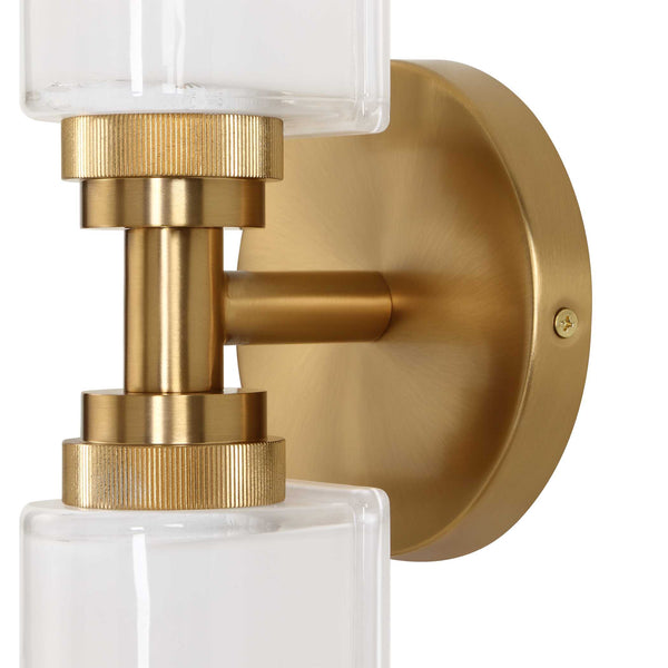 Uttermost Uttermost Wellsville 2-Light Brass Sconce With Opal Glass Shades, Damp-Rated Vanity Or Hallway Lighting Fixture 22607