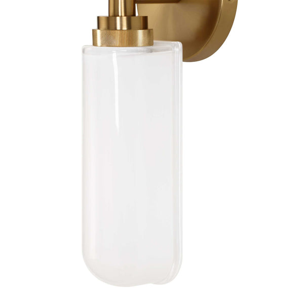 Uttermost Uttermost Wellsville 2-Light Brass Sconce With Opal Glass Shades, Damp-Rated Vanity Or Hallway Lighting Fixture 22607