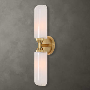 Uttermost Uttermost Wellsville 2-Light Brass Sconce With Opal Glass Shades, Damp-Rated Vanity Or Hallway Lighting Fixture 22607