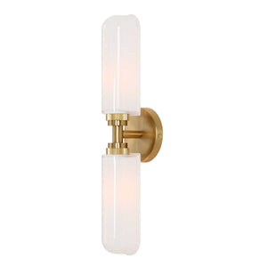 Uttermost Uttermost Wellsville 2-Light Brass Sconce With Opal Glass Shades, Damp-Rated Vanity Or Hallway Lighting Fixture 22607