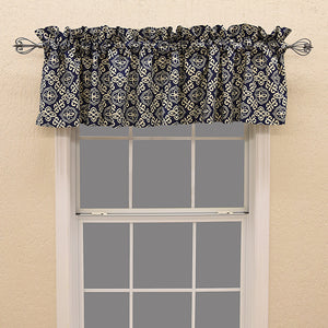 Hiend Accents Printed Cotton Valance – Elegant Home Decor Solution With Timeless Design And Easy Installation Navy And White 100% Cotton Lk1682vl