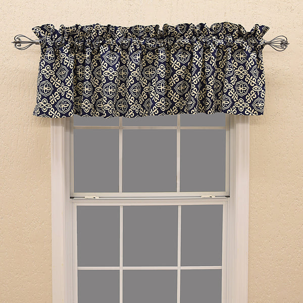 Hiend Accents Printed Cotton Valance – Elegant Home Decor Solution With Timeless Design And Easy Installation Navy And White 100% Cotton Lk1682vl