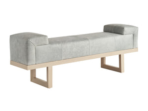 Lexington Tommy Bahama Home Abbott Leather Bench - Modern Resort Style With White Oak, Wavy Glass, And Brushed Champagne Accents   Ll1620-25-40