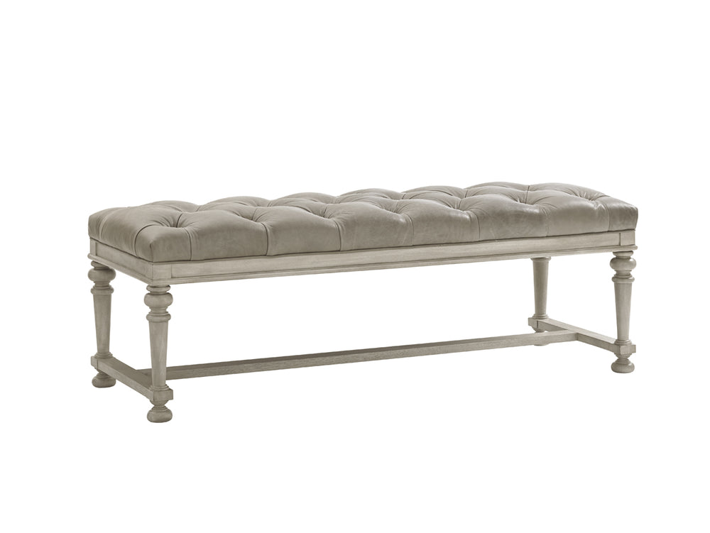 Lexington Bellport Leather Bed Bench - Casual Transitional Style With Tufted Seat And Antique Pewter Accents   Ll1773-25-40