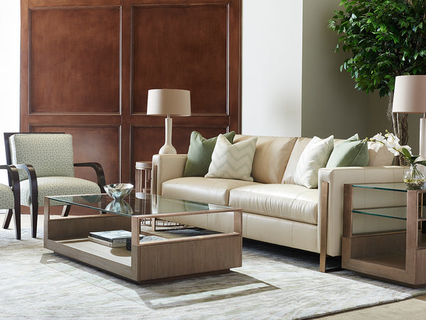 Lexington Center Stage Rectangular Cocktail Table - Sophisticated Contemporary Design With Glass Top & Metal Accents Shadow Mist  725-945