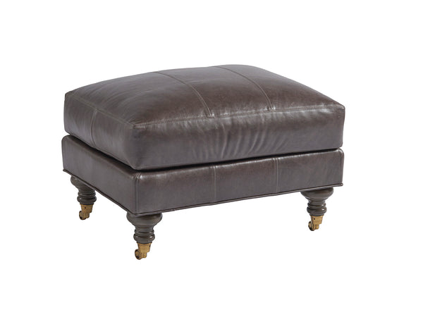 Lexington Barclay Butera Oxford Leather Ottoman - Elegant Upholstered Design With Brass Casters & Ultra Down Cushion Comfort   Ll5160-44-40