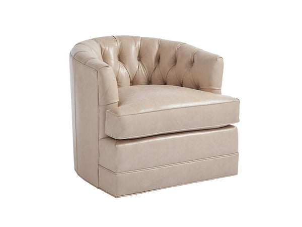 Lexington Barclay Butera Cliffhaven Leather Swivel Chair – Luxurious Upholstered Seating With Tufted Back And Ultra Down Cushion   Ll5410-11sw-40