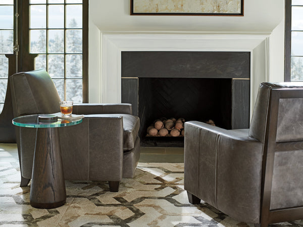 Lexington Barclay Butera Apex Stylish Glass Top Accent Table With Elegant Quartered Oak Base And Burnished Bronze Accents Canyon  930-952