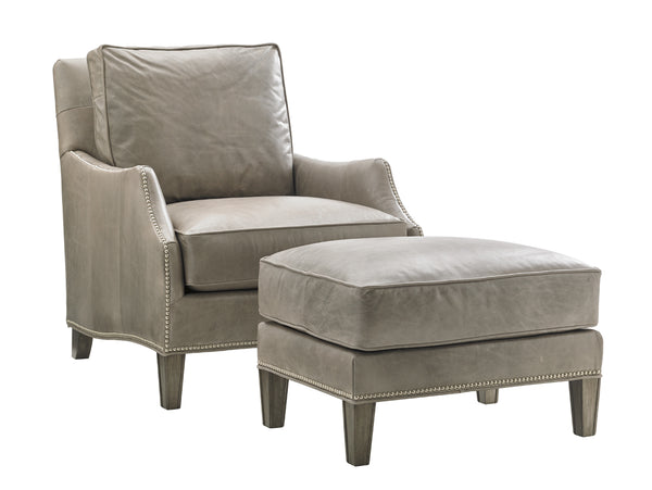 Lexington Ashton Leather Ottoman – Elegant New Traditional Design With Antique Mirrored Accents & Plush Cushion   Ll7118-44-40