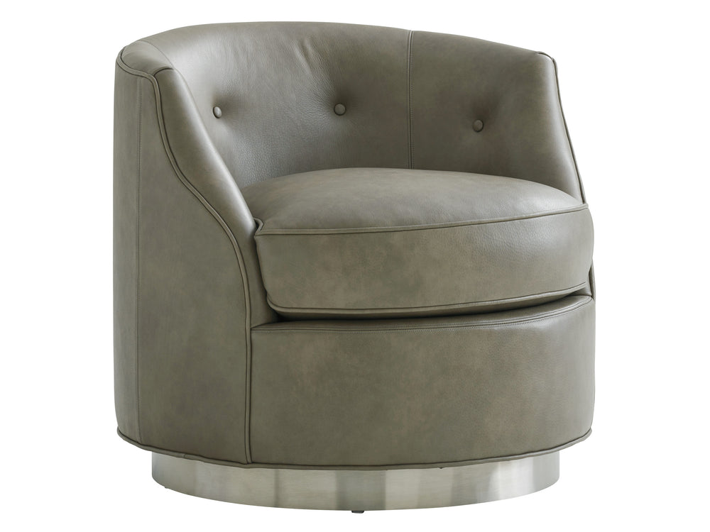 Lexington Piper Leather Swivel Chair - Modern Traditional Design With Ultra Down Cushion & Brushed Pewter Base   Ll7238-11sw-40