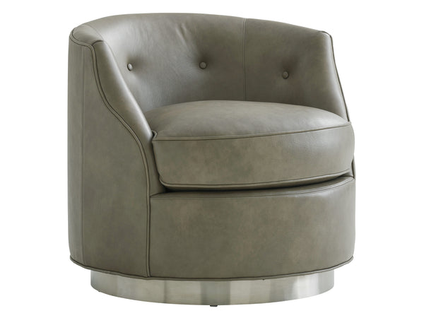 Lexington Piper Leather Swivel Chair - Modern Traditional Design With Ultra Down Cushion & Brushed Pewter Base   Ll7238-11sw-40