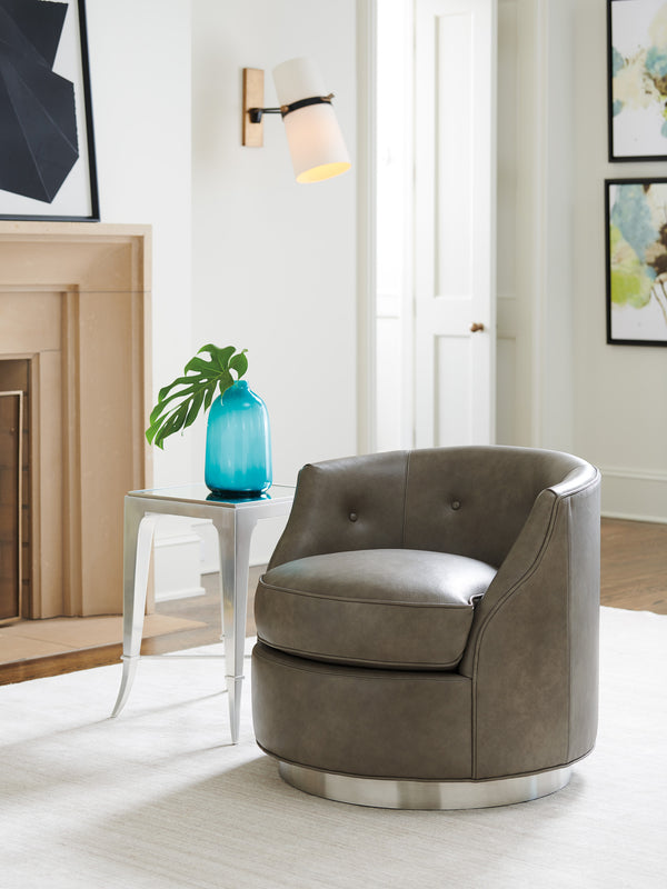 Lexington Piper Leather Swivel Chair - Modern Traditional Design With Ultra Down Cushion & Brushed Pewter Base   Ll7238-11sw-40