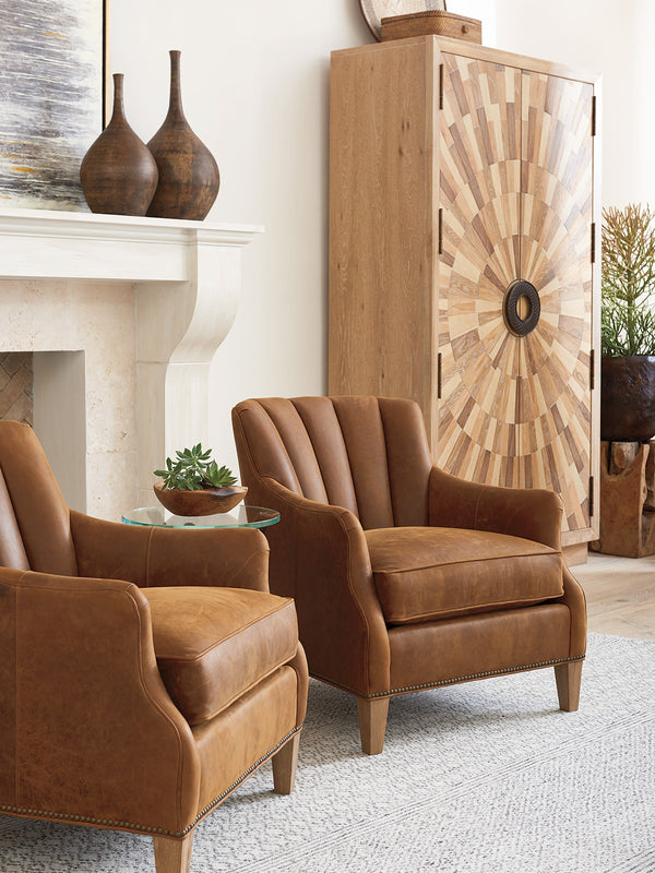Lexington Tommy Bahama Home Princeton Leather Chair - Global Transitional Design With Knotty Oak, Aged Bronze & Unique Accents Newcastle  Ll7244-11-40